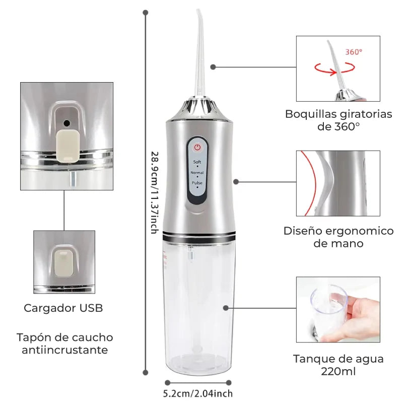 AquaSmile™ | Irrigador Bucal Recargable Limpieza Dental Profunda