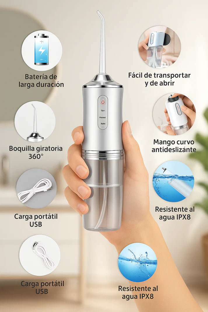 AquaSmile™ | Irrigador Bucal Recargable Limpieza Dental Profunda