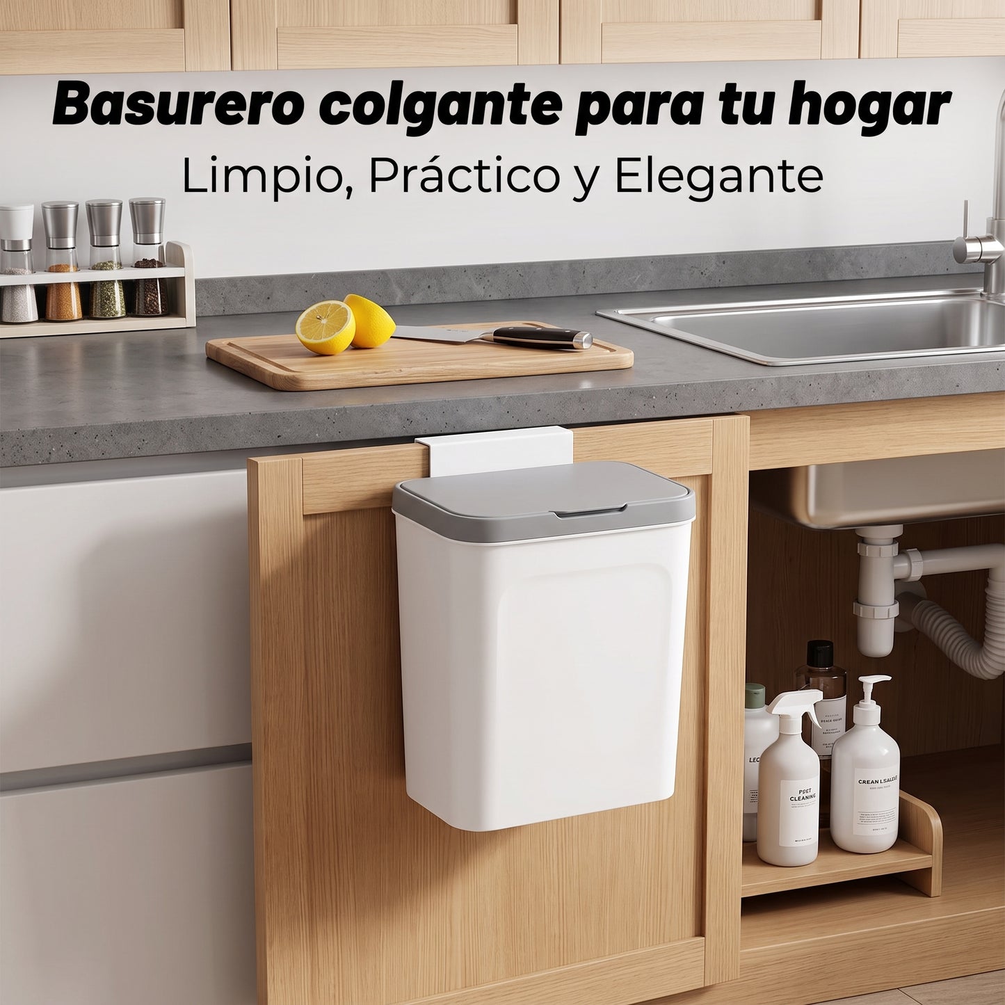 Basurero Colgante con Tapa para tu Hogar | Pepela Colgante adhesiva
