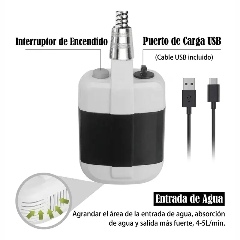 Ducha Portátil Recargable | Presión en Cualquier Lugar
